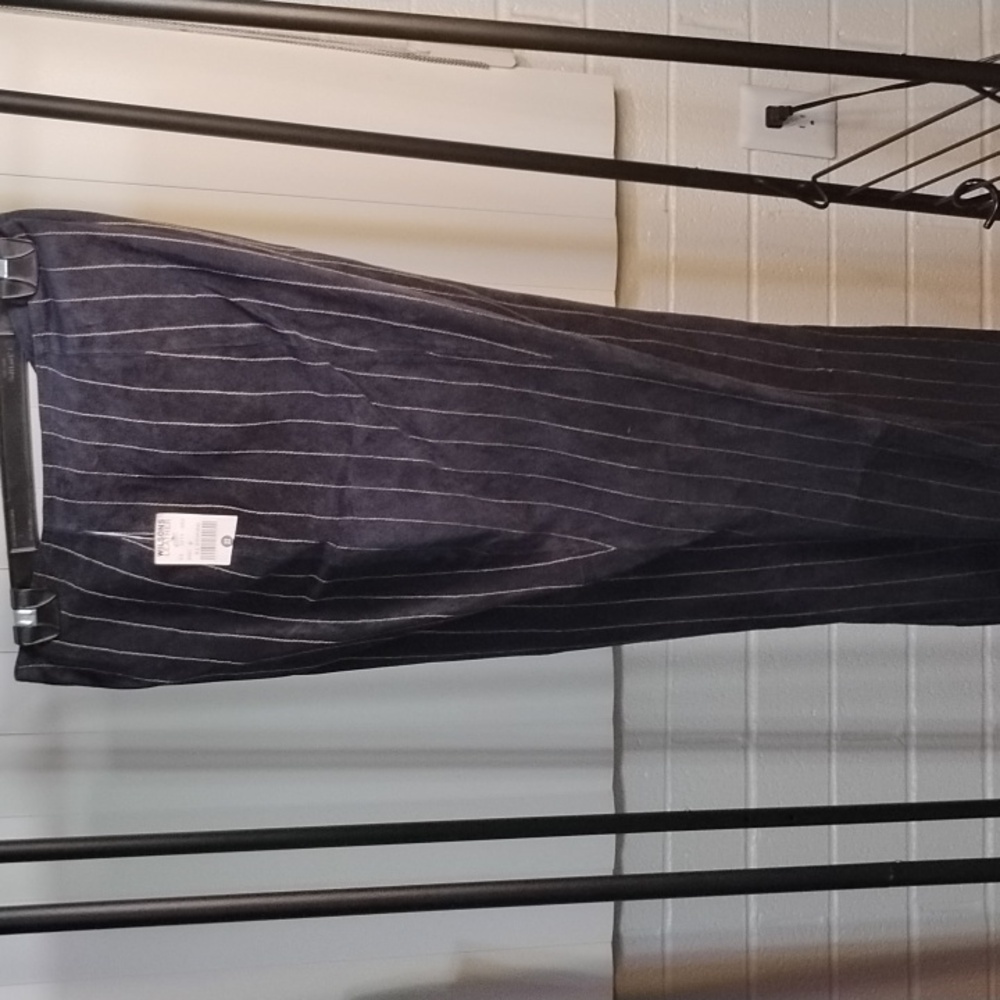 Suede leather lined pinstriped pants